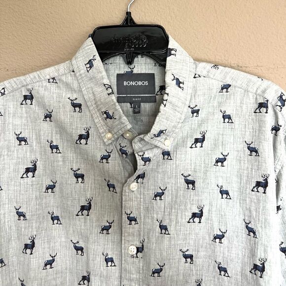 Bonobos Elk Print Long Sleeve Button Down Shirt - Picture 2 of 7